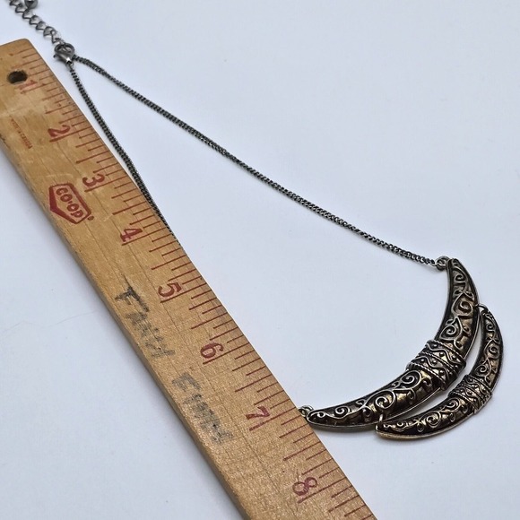 Statement Necklace Gold Tone Filigree Scrollwork Crescent Boho Witchy - Picture 6 of 7